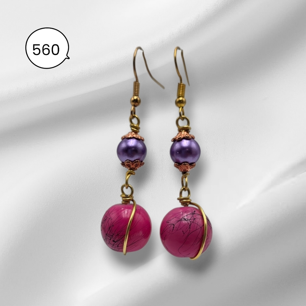 Handmade Elegant Pink and Purple Dangle Earrings